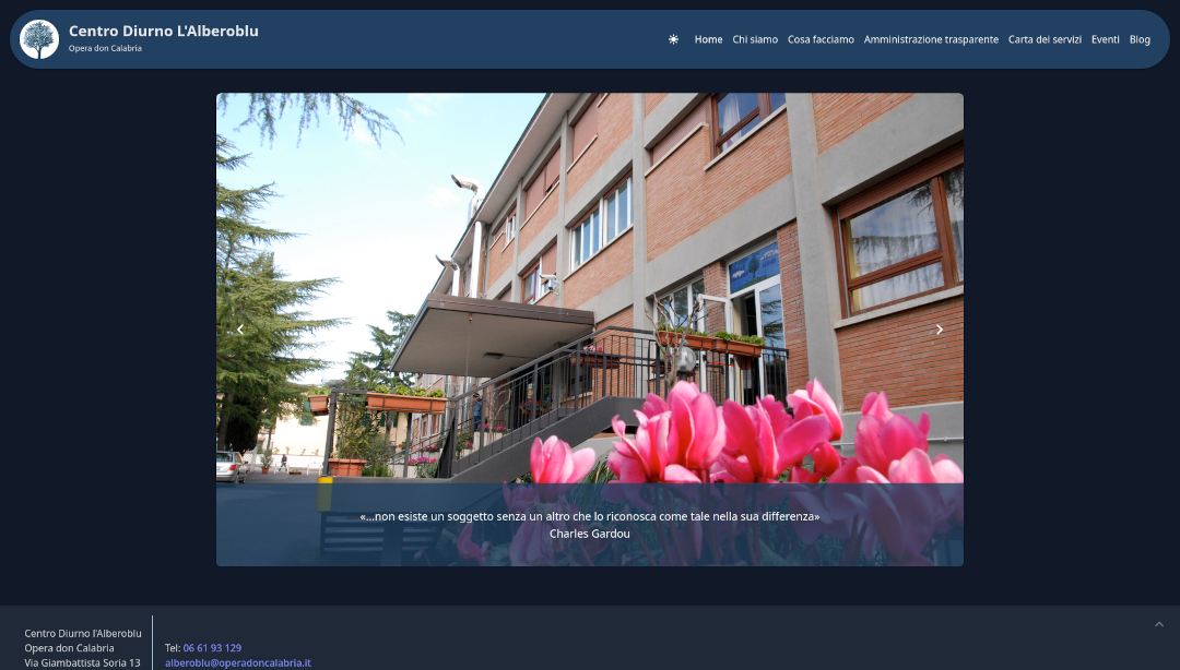 Screenshot del sito del Centro Diurno